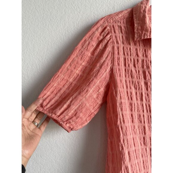 Dylan Los Angeles Coral Button Up Crinkle Top Boho Peasant Short Sleeve Size XS - Picture 7 of 10